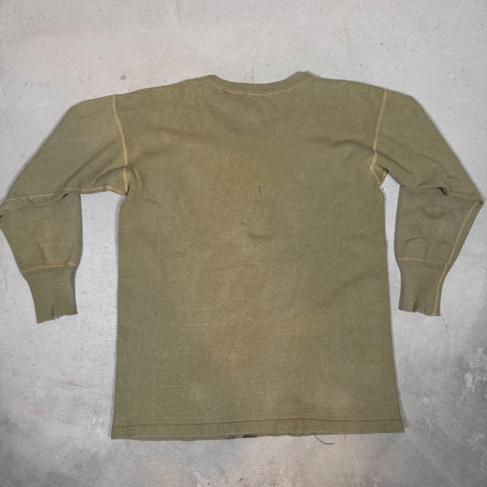 Vintage 1940s Military Long Sleeve Undershirt Olive Drab wool Crew Neck WWII - Picture 4 of 7
